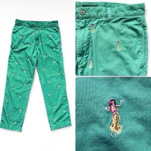 Vintage J Crew Corduroy Pants Hula Girl Embroidered Kelly Green Mens 33x32